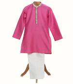 Pink embroidered chanderi silk kurta pyjama set