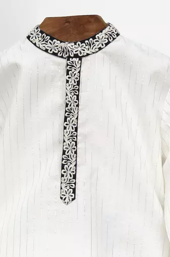 White embroidered silver lurex kurta pyjama set
