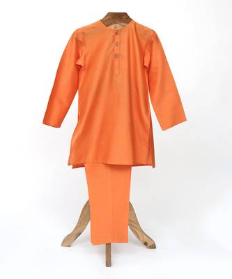 Orange plain cotton kurta pyjama set 1