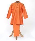 Orange plain cotton kurta pyjama set