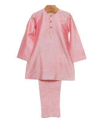 Pink plain cotton kurta pyjama set 1