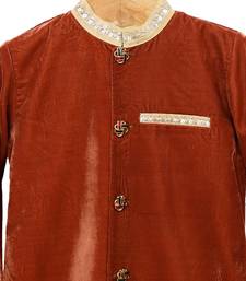 Golden brown plain cotton velvet sherwani set
