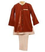 Golden brown plain cotton velvet sherwani set