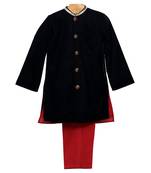 Black plain cotton velvet sherwani set