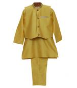 Golden plain cotton kurta pyjama with jacket