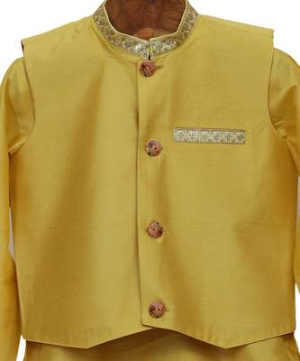 Golden plain cotton kurta pyjama with jacket 2