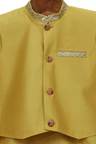 Golden plain cotton kurta pyjama with jacket