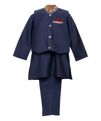 Blue  plain cotton  kurta pyjama set 1