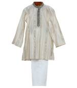 Off white  embroidered chanderi silk kurta pyjama set