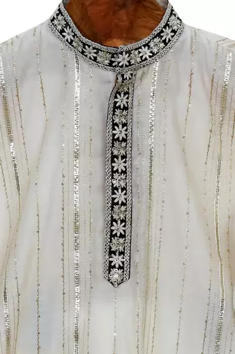 Off white  embroidered chanderi silk kurta pyjama set