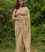 Handloom Khaki Color Modal Cotton Saree With Tassels - Without Blouse