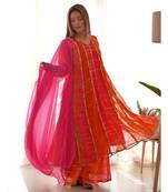 Magenta and orange tie & dye anarkali palazzo set with dupatta