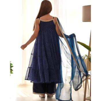 Navy blue leheriya anarkali palazzo set with dupatta 3