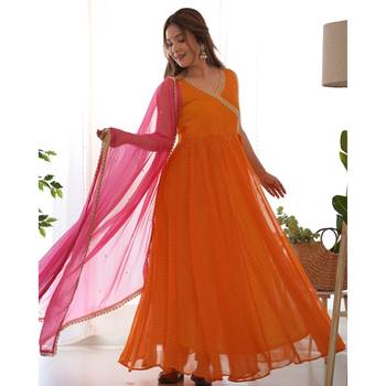 Yellow leheriya angrakha anarkali pant set with dupatta 1