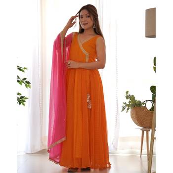 Yellow leheriya angrakha anarkali pant set with dupatta 5