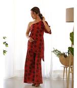 Red one shoulder kurta palazzo set