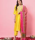   women kurta and trousers pant set silk blend