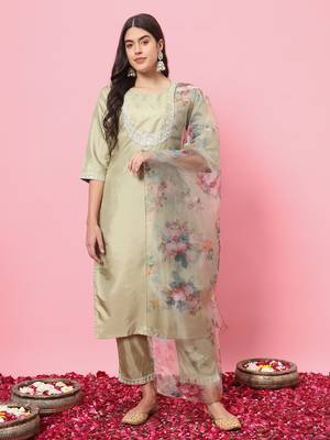   women kurta and trousers pant set silk blend 1
