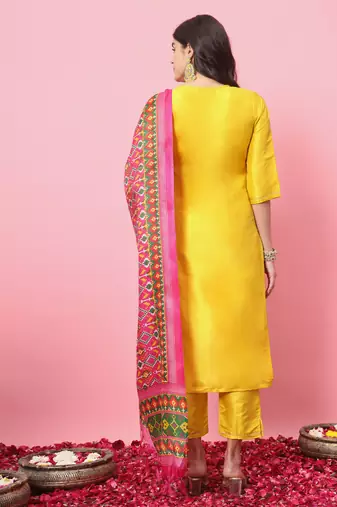   women kurta and trousers pant set silk blend