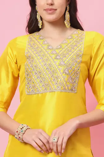   women kurta and trousers pant set silk blend