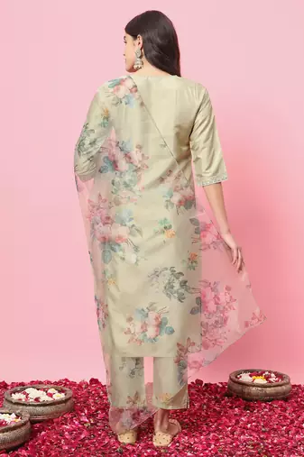   women kurta and trousers pant set silk blend
