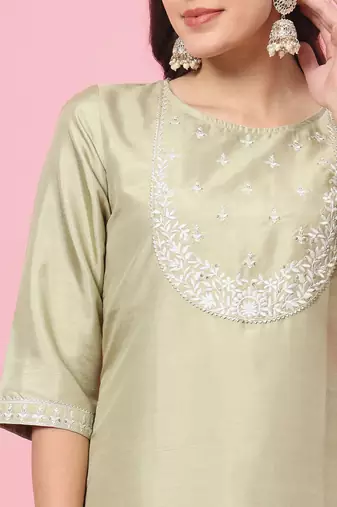   women kurta and trousers pant set silk blend