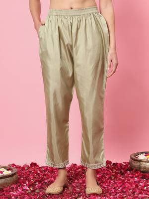   women kurta and trousers pant set silk blend 4