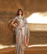 Rajtex Light Charcoal Woven Paithani-Saree With Blouse