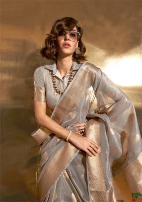 Rajtex Light Charcoal Woven Paithani-Saree With Blouse 2