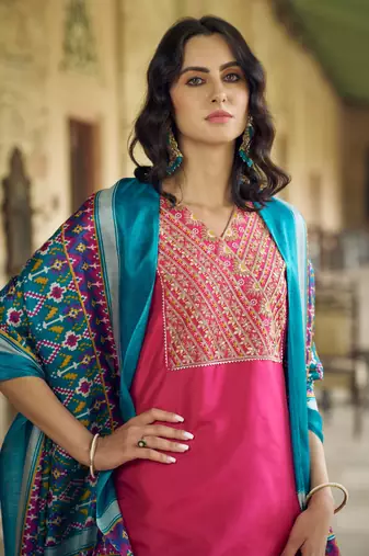   women kurta and trousers pant set silk blend