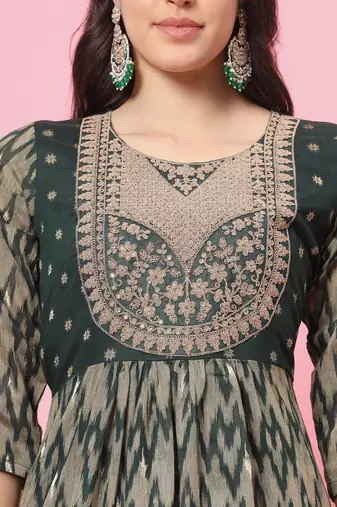  women flared kurta and trousers pant set cotton silk blend