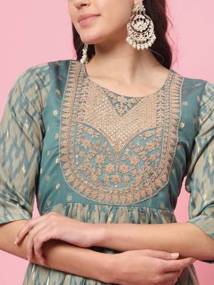  women flared kurta and trousers pant set cotton silk blend 3