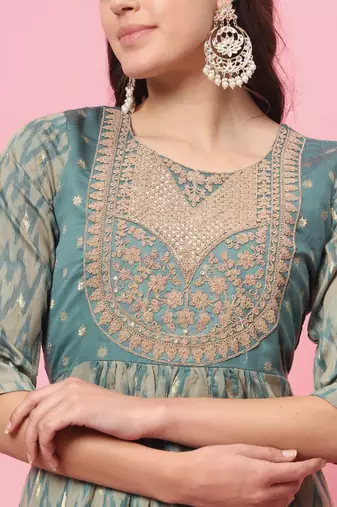  women flared kurta and trousers pant set cotton silk blend