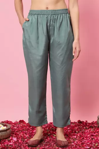  women flared kurta and trousers pant set cotton silk blend