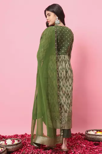  women flared kurta and trousers pant set cotton silk blend