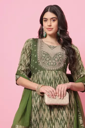  women flared kurta and trousers pant set cotton silk blend