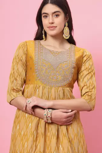  women flared kurta and trousers pant set cotton silk blend
