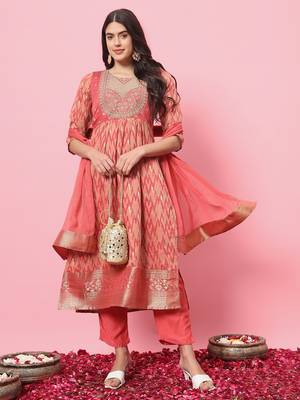 women flared kurta and trousers pant set cotton silk blend 1