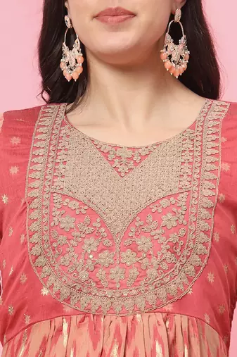  women flared kurta and trousers pant set cotton silk blend