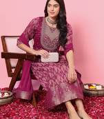 women flared kurta and trousers pant set cotton silk blend
