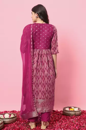  women flared kurta and trousers pant set cotton silk blend