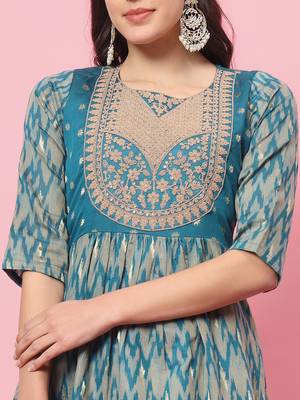  women flared kurta and trousers pant set cotton silk blend 3