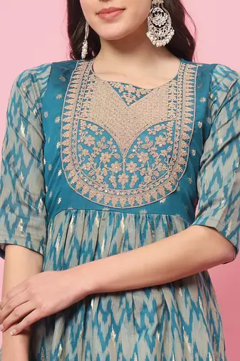  women flared kurta and trousers pant set cotton silk blend
