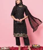  women embroidered viscose rayon a-line kurta with pant & dupatta set
