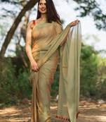 Rust Dual Tone Handloom Cotton Saree With Tassels - Without Blouse