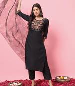  women embroidered viscose rayon a-line kurta with pant & dupatta set