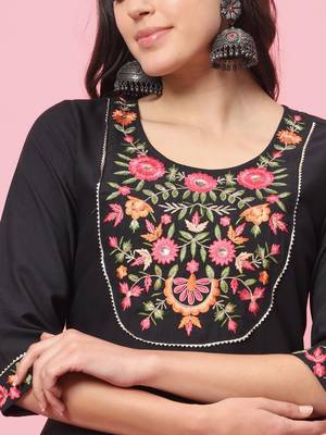  women embroidered viscose rayon a-line kurta with pant & dupatta set 3