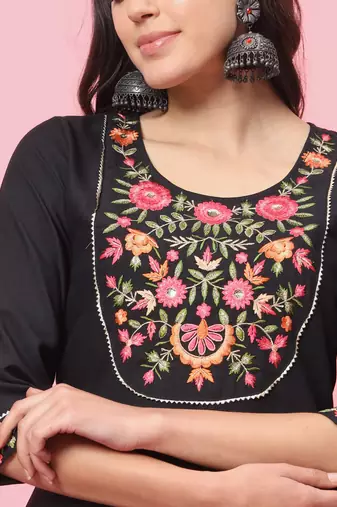  women embroidered viscose rayon a-line kurta with pant & dupatta set