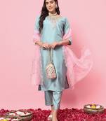 women kurta and trousers pant set silk blend