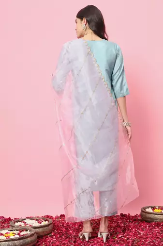   women kurta and trousers pant set silk blend